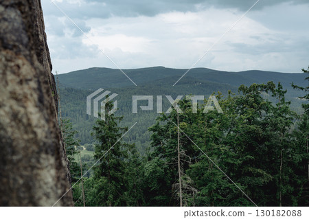View of Sniezka Mountain from Sokolik Duzy Mountain. Karkonosze Mountains, Poland 130182088