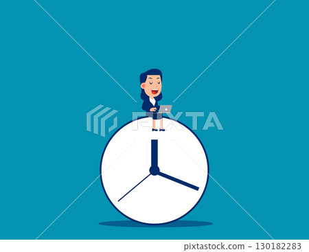 Sitting on clock working. After hours worker 130182283