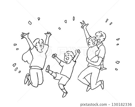 一家人歡呼雀躍，線條畫 130182336