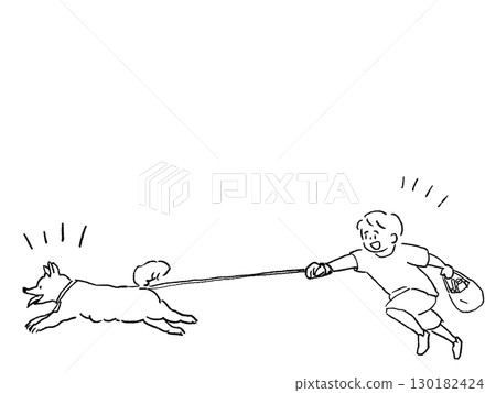 奔跑的狗和小男孩，線條畫 130182424