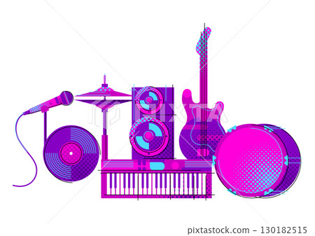 Background with musical items. Music party or rock concert illustration. 130182515