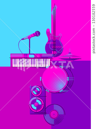 Background with musical items. Music party or rock concert illustration. 130182559