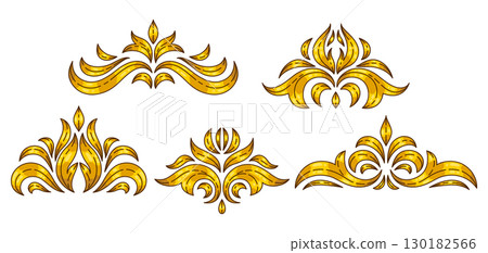 Set of elements in baroque style. Decorative curling plant. 130182566