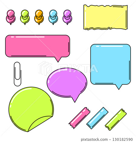 Set of speech bubbles and pins. Decorative objects for design. 130182590