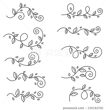 Set of floral curl elements. Decorative nature dividers with leaves. Set of floral curl elements. Decorative nature dividers with leaves. 130182591