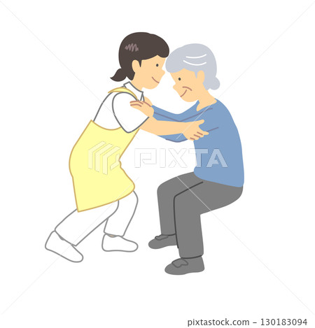 A caregiver assisting an elderly person to stand up 130183094