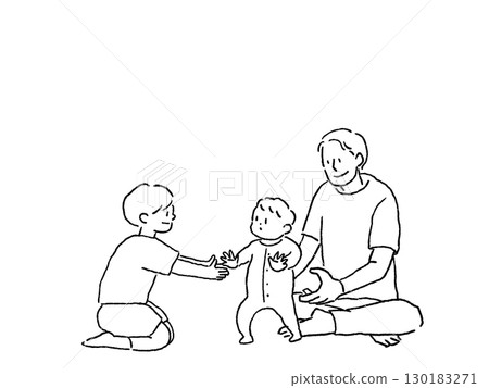 幼兒、父親和哥哥,線條畫 幼兒、父親和哥哥,線條畫 130183271