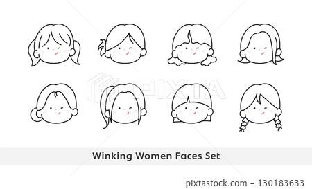 眨眼女人臉圖示集線畫 眨眼女人臉圖示集線畫 130183633