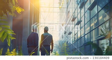 Two colleagues at a construction site background, Happy Labor Day - Ai Generated 130184409