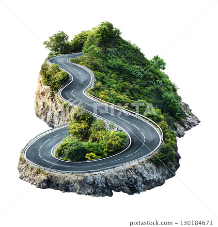 Winding Mountain Road Scenic Route Travel Photography Journey Concept On Transparent Background 130184671