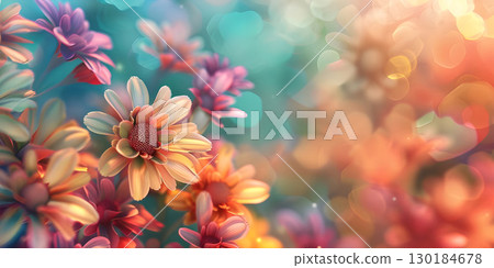3D render of colorful leaves background with bokeh effect, Beautiful spring blossom - Ai Generated 130184678