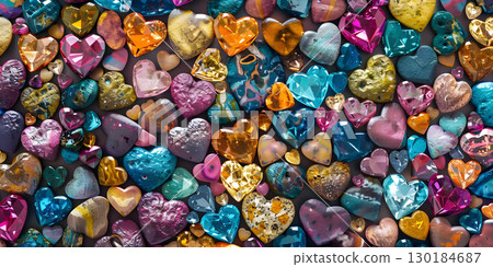 Colorful hearts on a white background, Valentine's Day background - Ai Generated 130184687
