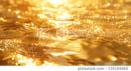 Gold background with water drops. Golden background with gold splashes - Ai Generated 130184868