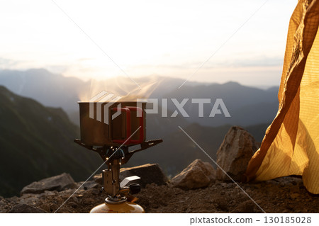 Cooking scene when camping in the mountains Cooking scene when camping in the mountains 130185028