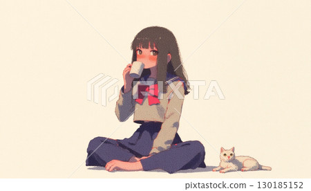 一名身穿校服的女子正在打電話 130185152
