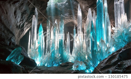 遊戲背景:一個美麗的充滿石英的石灰岩洞穴地牢 遊戲背景:一個美麗的充滿石英的石灰岩洞穴地牢 130185475
