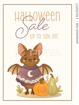 Halloween sale flyer with cute boho bat 130185657