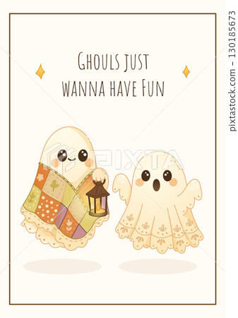 Cute Halloween ghosts with quilt and lace Card Cute Halloween ghosts with quilt and lace Card 130185673
