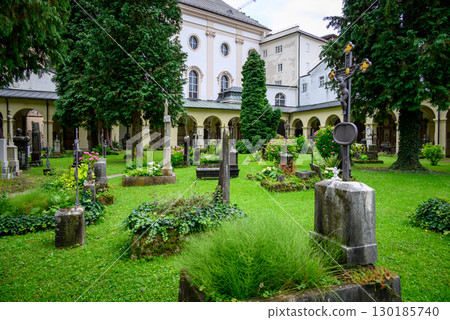 St. Sebastian Cemetery dating back to 16th century, in the Old town of Salzburg, Austria 130185740