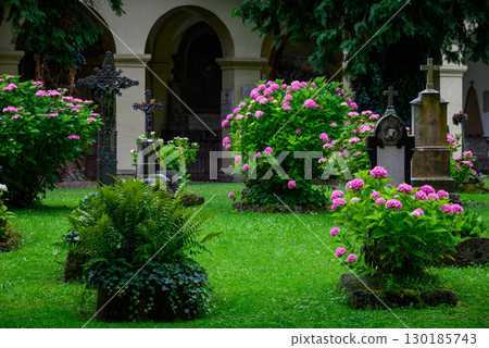 St. Sebastian Cemetery dating back to 16th century, in the Old town of Salzburg, Austria 130185743