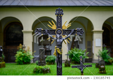 St. Sebastian Cemetery dating back to 16th century, in the Old town of Salzburg, Austria St. Sebastian Cemetery dating back to 16th century, in the Old town of Salzburg, Austria 130185745