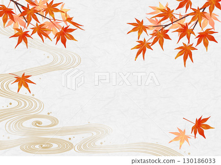 秋葉和流動的水日本圖案水彩背景 秋葉和流動的水日本圖案水彩背景 130186033