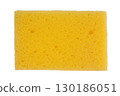 Yellow, Orange Close-Up Dishwashing Sponge With Spongy Surface Isolated On Transparent White Background, Artwork Blank, Top View. 130186051