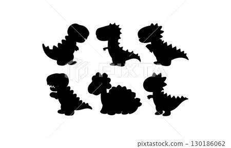 Dinosaurs in various playful poses silhouetted against a light background during a creative art session Dinosaurs in various playful poses silhouetted against a light background during a creative art session 130186062