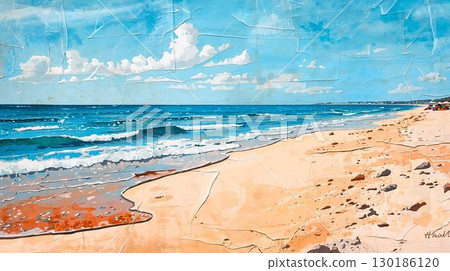 拼貼風格的夏季海岸風光 拼貼風格的夏季海岸風光 130186120