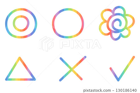A colorful icon set of flower circles, circles, triangles, crosses, and checks for marking 130186140