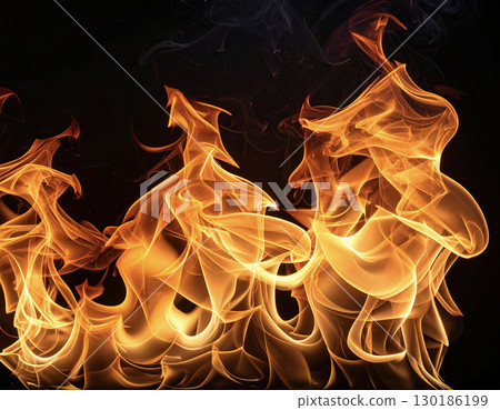 AI-generated image: Burning flames against a black background 130186199