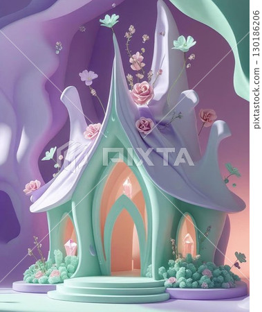 Fairytale fantasy house and flower illustration 130186206