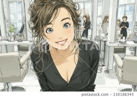 Beautiful series: Smiling Japanese woman at the reception desk of a beauty salon 130186345