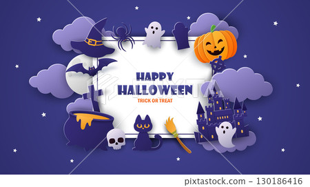 Happy Halloween banner design in paper cut style 130186416