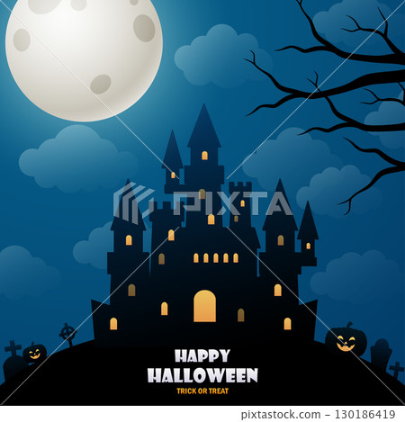Halloween background with castle and full moon Halloween background with castle and full moon 130186419