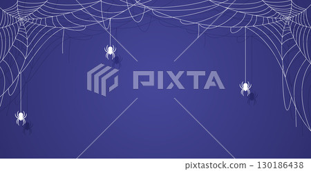 Halloween background with cobwebs and spiders on the blue background 130186438