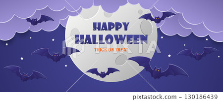 Happy Halloween banner design. Paper art style 130186439