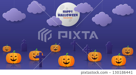Happy Halloween background in paper cut style 130186441