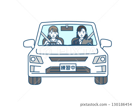 一位女士正在上駕駛課的插圖 130186454