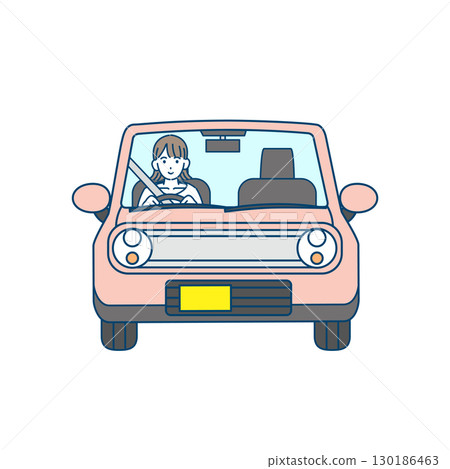 駕駛，一位女士駕駛汽車的插圖 130186463