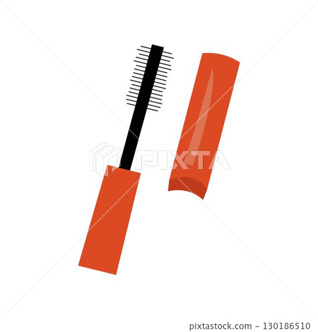 Minimalist vector illustration of open mascara tube with brush, isolated. Minimalist vector illustration of open mascara tube with brush, isolated. 130186510