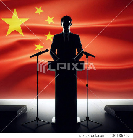 中國的未來_以國旗和人物輪廓代表的領導人插圖 130186702