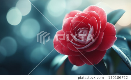 Camelia flower vibrant pink blossom beauty petal nature plant blurred background 130186722