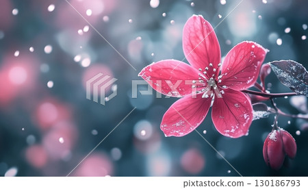 Snowdflake flower vibrant blossom petal nature plant blurred dark background 130186793