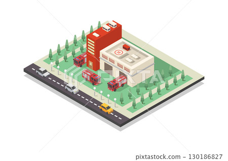 Isometric fire station 130186827