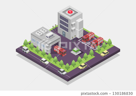 Isometric fire station 130186830