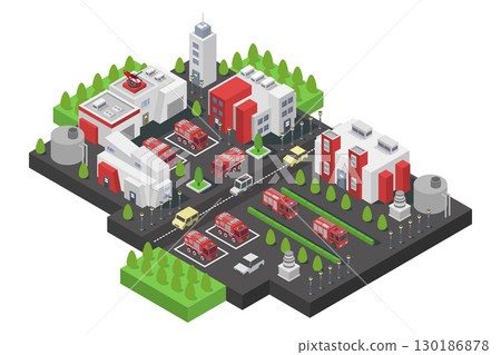 Isometric fire station 130186878