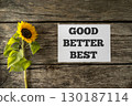 Good Better Best message written on white paper card 130187114