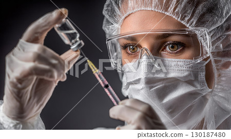 一個拿著注射器、表情嚴肅的人 130187480