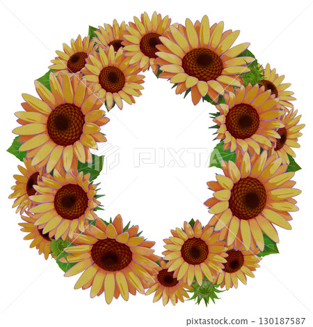 Sunflower wreath 1 (frame, summer flower, background material) 130187587